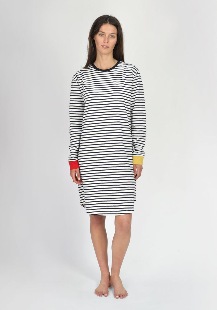 SLEEPY JONES | Twyla T-Shirt Dress White & Navy Striped Jersey Colorblock